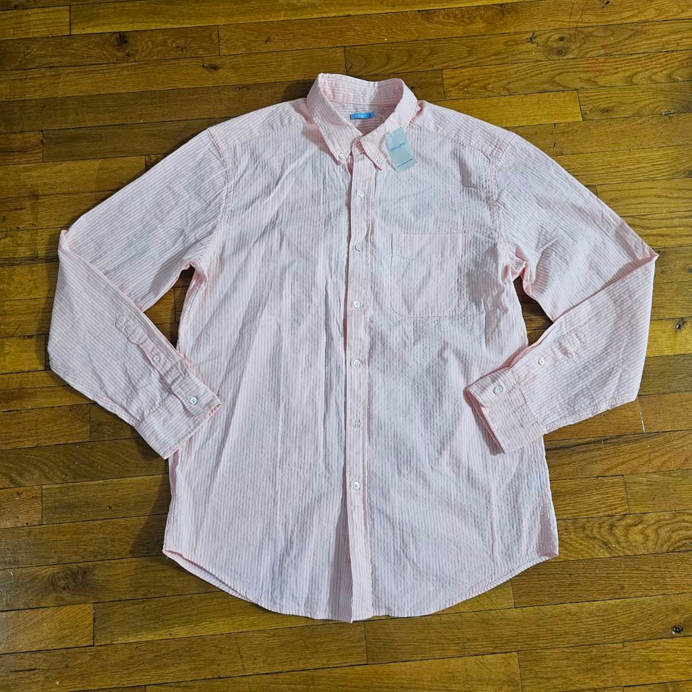 J McLaughlin Men's Striped Button Up Shirt Pink Large